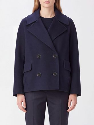 Max Mara S Max Mara Double-Breasted Peacoat in Pure Blue Virgin Wool