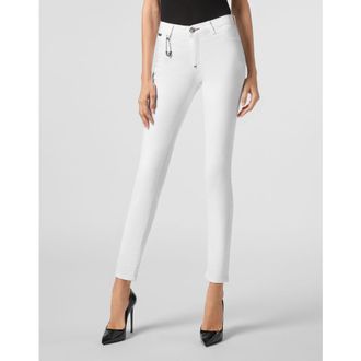 Philipp Plein White High-Waist Cotton Jeggings, Waist Size 25