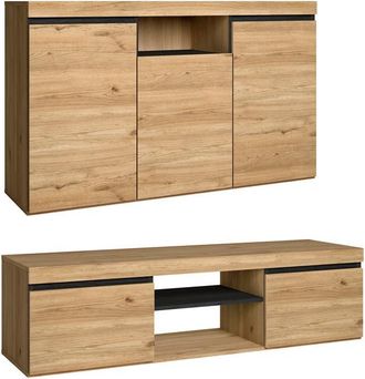 Skraut Home Skraut Home - Set Naturale Sal&oacute;n Comedor, Mueble Auxiliar, Buffet-mueble Tv 140cm Roble Negro N&oacute;rdico