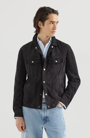 Brunello Cucinelli Suede four-pocket jacket in Navy Blue at Nordstrom, Size Xxx-Large Eu