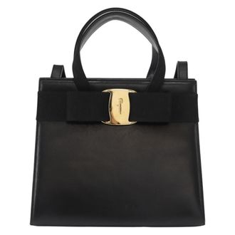 Ferragamo Convertible Vara Bow Tote Leather Black Leather Handbag (Pre-Owned)