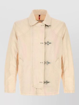 Fay linen jacket collared neck front flap