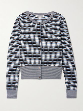 Veronica Beard Cardigan Cropped In Maglia Jacquard Cambria - Blu