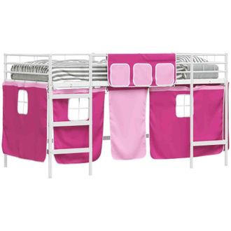 vidaXL Estructura De Cama Alta Para Ni&ntilde;os Con Cortinas Y Rosa Vidaxl