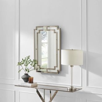 Furniturebox Opaline Grey Deco Style Rectangle Wall Mirror