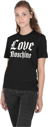 Love Moschino Tops, Dames, Zwart, S, Katoen, Zwarte Gothic Logo Tee Crew Neck