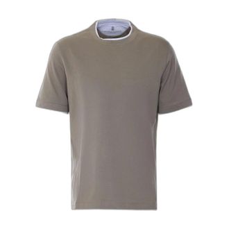 Brunello Cucinelli Tops, Heren, Grijs, L, Katoen, Gelaagde Ronde Hals T-shirt