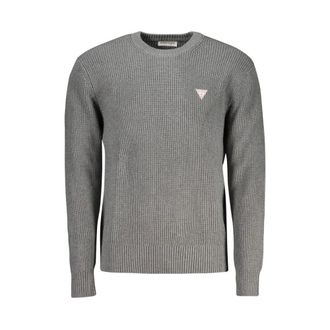 Guess Round-neck Knitwear, male, Gray, Size: 2XL Grey Cotton Sweater