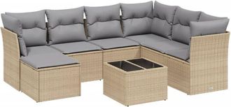 vidaXL Juego De Sof&aacute;s Jard&iacute;n Con Cojines Beige Mezcla 8 Pzas Rat&aacute;n Pe Vidaxl