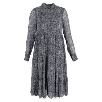 Ganni Ganni Midi Floral Print Tiered Long Sleeve Dress in Multicolor Viscose