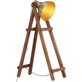 vidaXL Lampada da Pavimento Ottone E27 in Legno Massello di Mango - Vidaxl