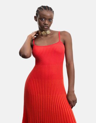 Desigual Vestito con spalline sottili in 100% cotone rosso