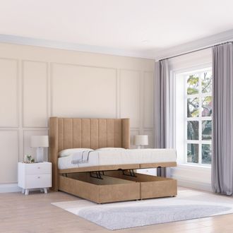 Sloomy Falcon Naples Fabric Ottoman Bed End Opening With Sprung Memory Mattress & 54 Inch Floorstanding Headboard With Wings | Size: Single