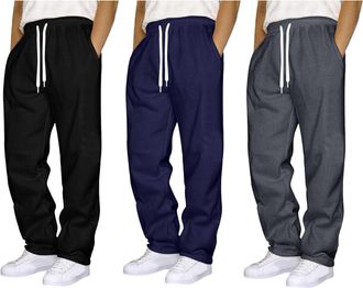 Generic 1/2/3 Pack Joggers for Men UK Tracksuit Jogging Bottoms Fleece blackJoggers Open Hem Sweatpants with Pockets Drawstring Trousers Gym Workout Loose Car