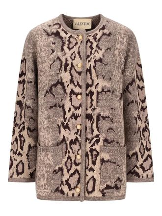 Valentino Garavani animalier-print buttoned cardigan - women - Cashmere - S - Neutrals