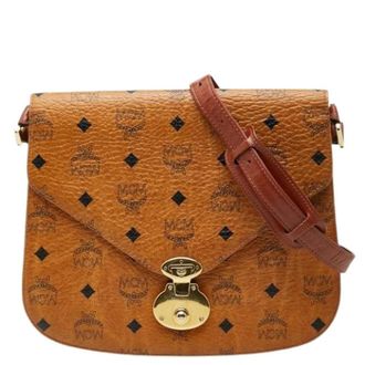 MCM Pre-owned Visetos Logo PVC Leather Shoulder Bag - Dames - Pre-owned - Bruin - Maat: ONE Size Leer