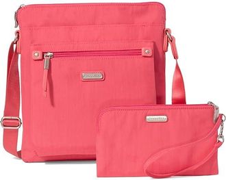 Baggallini Go Bagg with RFID Phone Wristlet Cross Body Womens Handbags Flamingo, Nylon