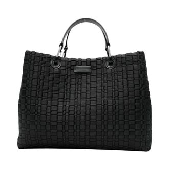 Emporio Armani Tote Bags, female, Black, Size: ONE SIZE Woven Top-handle Tote Bag