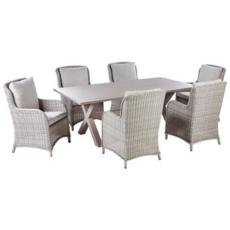Beliani Conjunto De Comedor De Jard&iacute;n De 7 Piezas Sillas De Rat&aacute;n Sint&eacute;tico Mesa De Aluminio Para Exterior Beige Cascais