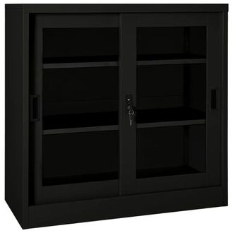 Berkfield Home Sliding Door Cabinet Black 90x40x90 cm Steel | Size: 90 x 40 x 90 cm