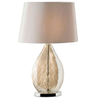 Loops Table Lamp & Shade Gold Tinted Glass & Mink Fabric Modern Pretty Bedside Light in Clear