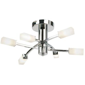 Loops Semi Flush Ceiling Light Chrome & Glass 6 Bulb Square Shade Dimmable Pendant in Clear