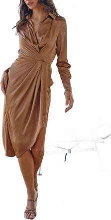 DO+BE Collection Long Sleeve Asymmetric Midi Dress In Tan