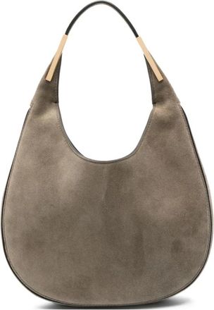 Savette Goudkleurige Top Handvat Gebogen Tas - Dames - Schoudertassen - Bruin - ONE Size - Su&egrave;de - Tassen