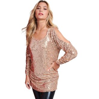 Roaman's Cold-Shoulder Sequin Tunic in Sparkling Champagne at Nordstrom, Size 16