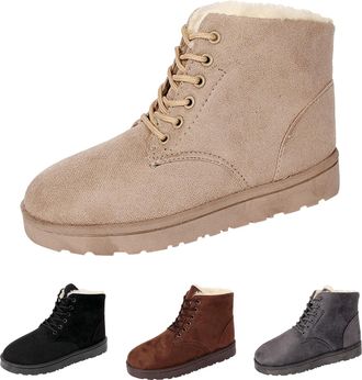 Generic Faux Fur Lined Ankle Boots for Women Winter Thickened Warm Cotton Booties Short Lace Up Snow Boots Cozy Outdoor Waterproof Anti-Slip Booties for Cold 