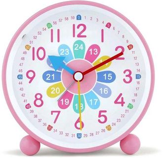 OEM Despertador Infantil Sin Tictac, Anal&oacute;gico, Ideal Para Estudiar. Con Luz Nocturna Y Funci&oacute;n De Repetici&oacute;n, Funciona Con Pilas. Color Rosa