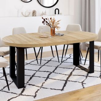 IDMarket Phoenix Mesa De Comedor Redonda Extensible 4-10 Personas Madera Y Negro 110-200 Cm