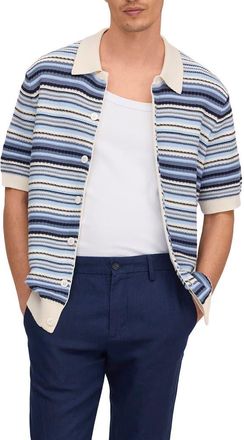 Nn.07 Nolan Striped Organic Cotton Polo Cardigan in Navy Multi at Nordstrom, Size Xx-Large