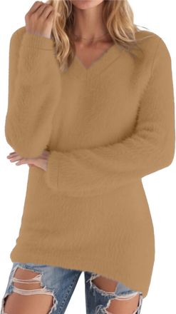 Generic Womens Jumpers Long Sleeve V Neck Sweatshirts Knit Jumper Fall Oversized Loose Fit Pullover Tops Lightweight Soft Casual Sweater Fleece Winter Warm Bl