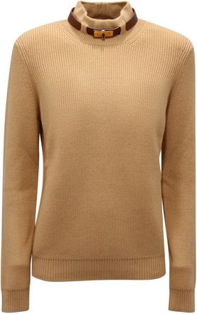 Elisabetta Franchi Turtlenecks, female, Beige, Size: XL Wool Blend Jumper with Jewel Strap