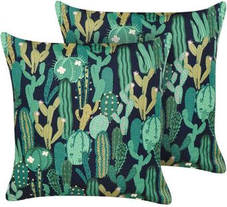 Beliani Beliani - Conjunto De 2 Cojines De Jard&iacute;n Almohada De Exterior 45 X 45 Cm Poli&eacute;ster Motivo Cactus Verde Bussana