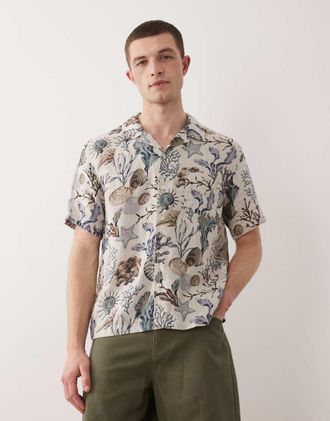 GANT Camicia beige con colletto aperto e stampa-Neutro