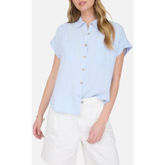 Blu Pepper Solid Short Sleeve Button-Up Shirt in Light Blue at Nordstrom Rack, Size Large