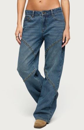 Edikted Charla Studded Low Rise Baggy Jeans in Blue-Washed at Nordstrom, Size X-Small