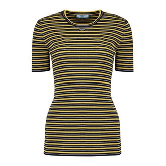 Prada T-Shirts, female, Yellow, Size: S Ribbed Striped T-Shirt