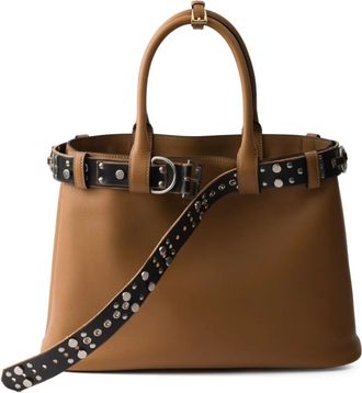 Prada Borsa tote Buckle grande - Marrone