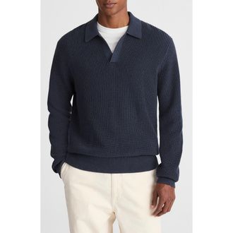 Madewell Shaker Stitch Cotton Sweater Polo in Cool Navy at Nordstrom, Size Xx-Large