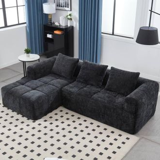 Direct Wicker Oversized Cloud Couch, Modular Sectional L Shape Sofa in Black | Size: 3 Seater