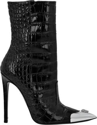 Philipp Plein Croco Boots Mid Heels High Skull - Dames - Laarzen met Hak - Zwart - 41 EU - Schoenen
