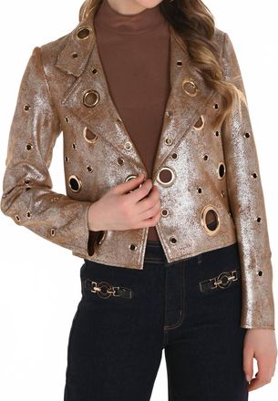 Frank Lyman Design Womens Moto Jacket In Cognac/gold