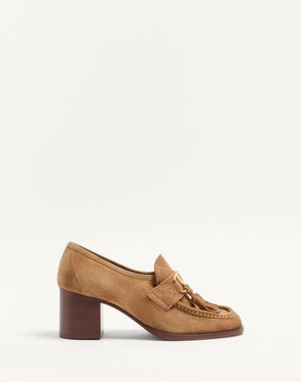 Valentino Garavani Mocassino D&eacute;collet&eacute; VLogo Signature In Crosta 60mm Donna HAVANA BEIGE 35.5