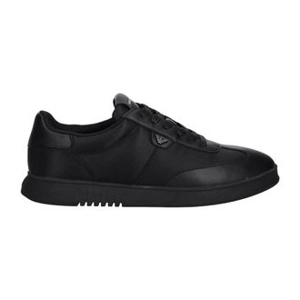 Emporio Armani Schoenen, Heren, Zwart, 43 EU, Nylon, Nylon Sneakers met Lederen Details