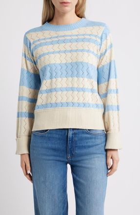 Wit & Wisdom Pointelle Stripe Sweater in Ecru/Airy Blue at Nordstrom, Size X-Large