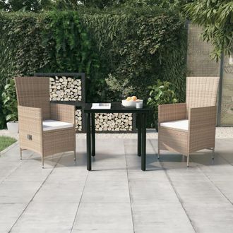 vidaXL Juego De Comedor De Jard&iacute;n 3 Piezas Con Cojines Beige Vidaxl