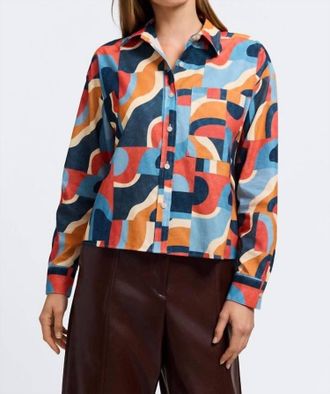 Foxcroft Marina Long Sleeve Corduroy Top In Mid Century Art